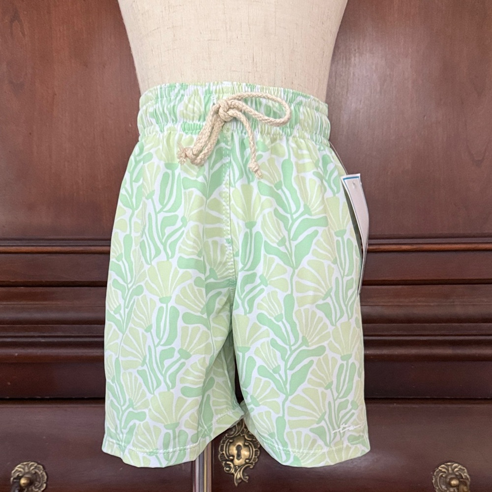 TIDEWATER TOTS Boy Swim Trunks Size 5 NWT Green Palm Preppy
